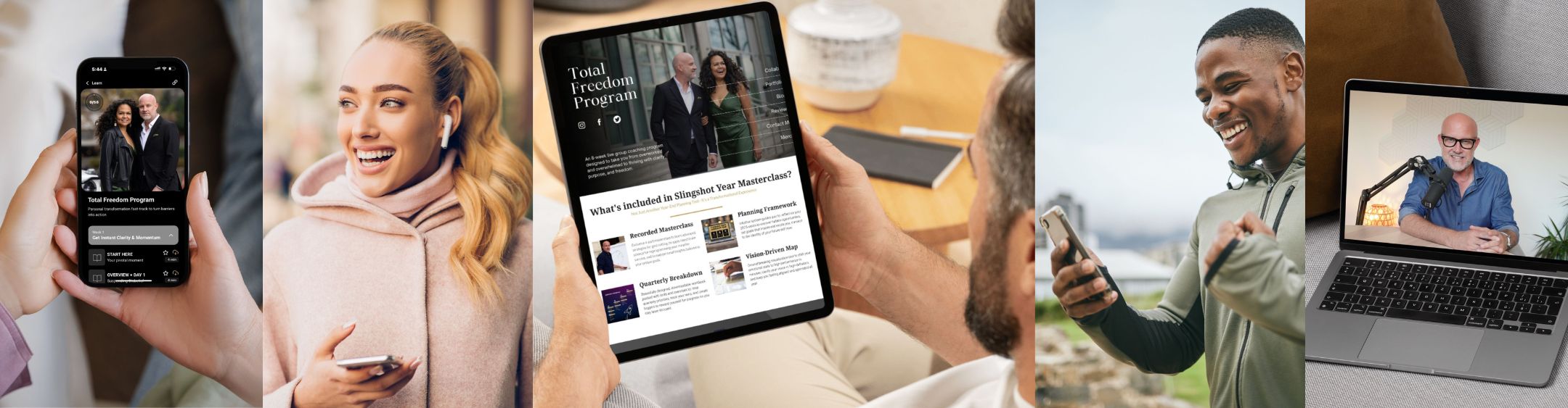 Leadership Stability Accelerator app interface across devices — phone, tablet, and laptop