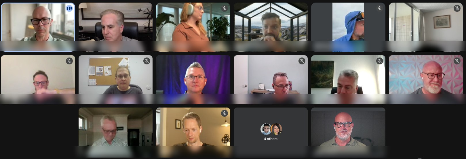 Angus Nelson and other leaders on a live group video call