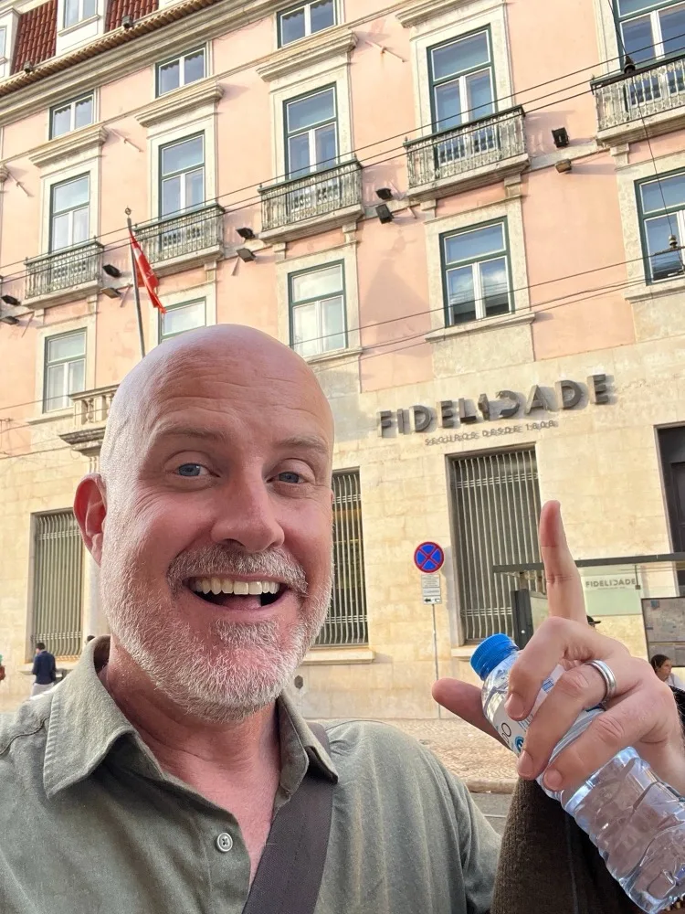 Angus Nelson outside the Fidelidade building in Lisbon